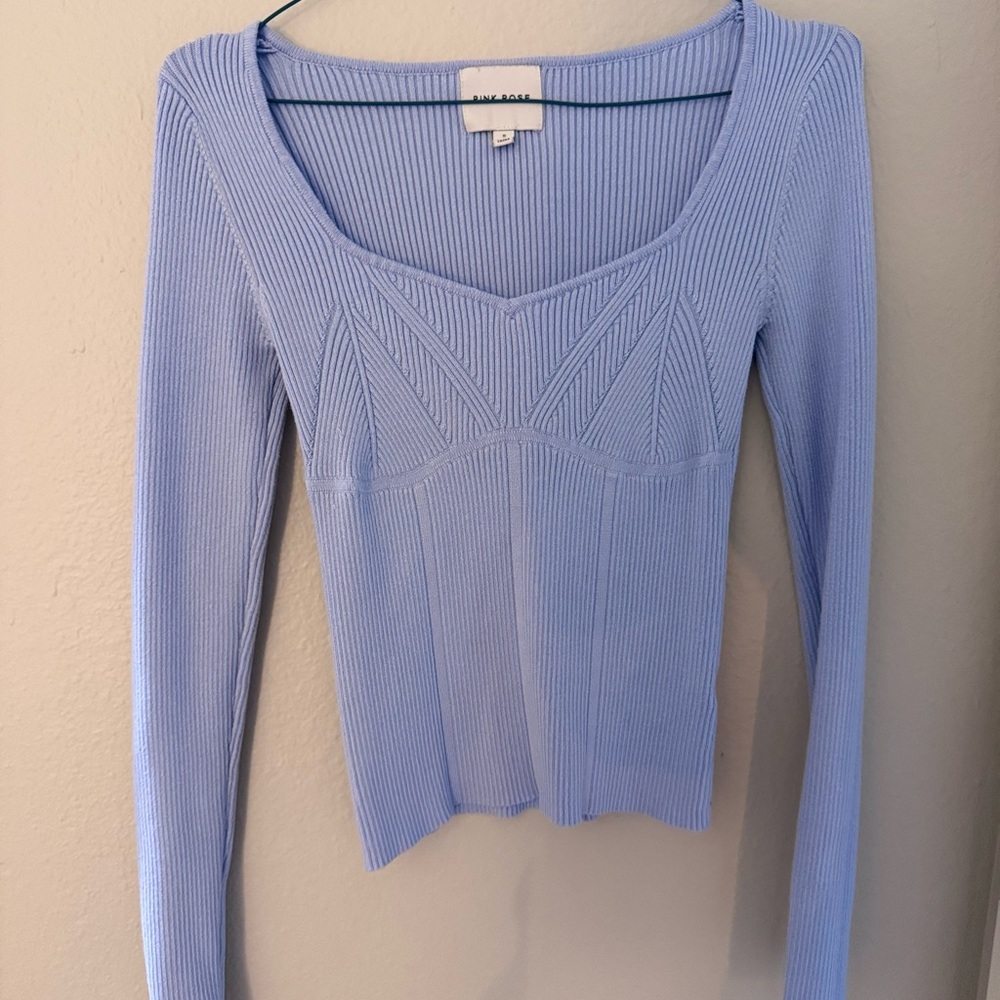 Sky Blue Ribbed Knit Top
